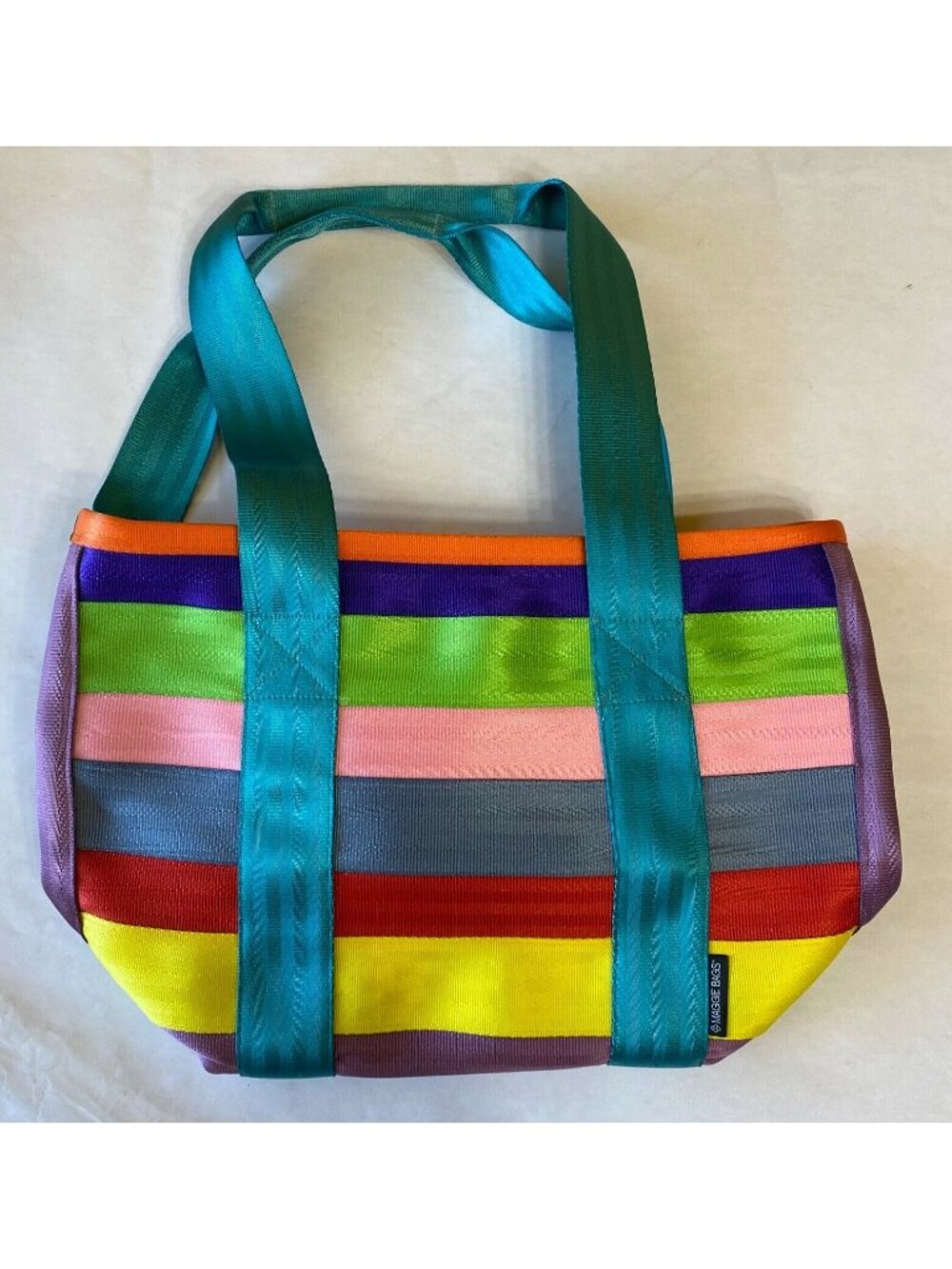 Maggie Bags Seatbelt Tote Bag With Multicolor Stripes Durable Webbing